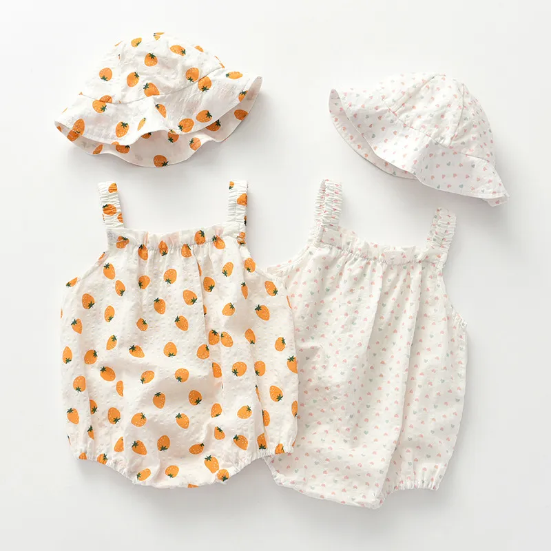 Bebek Tulum Yaz Toddler Çocuk Giyim Sevimli Kolsuz Baskılı Doğan Tulum Sling Üçgen Çanta Bodysuit 210515