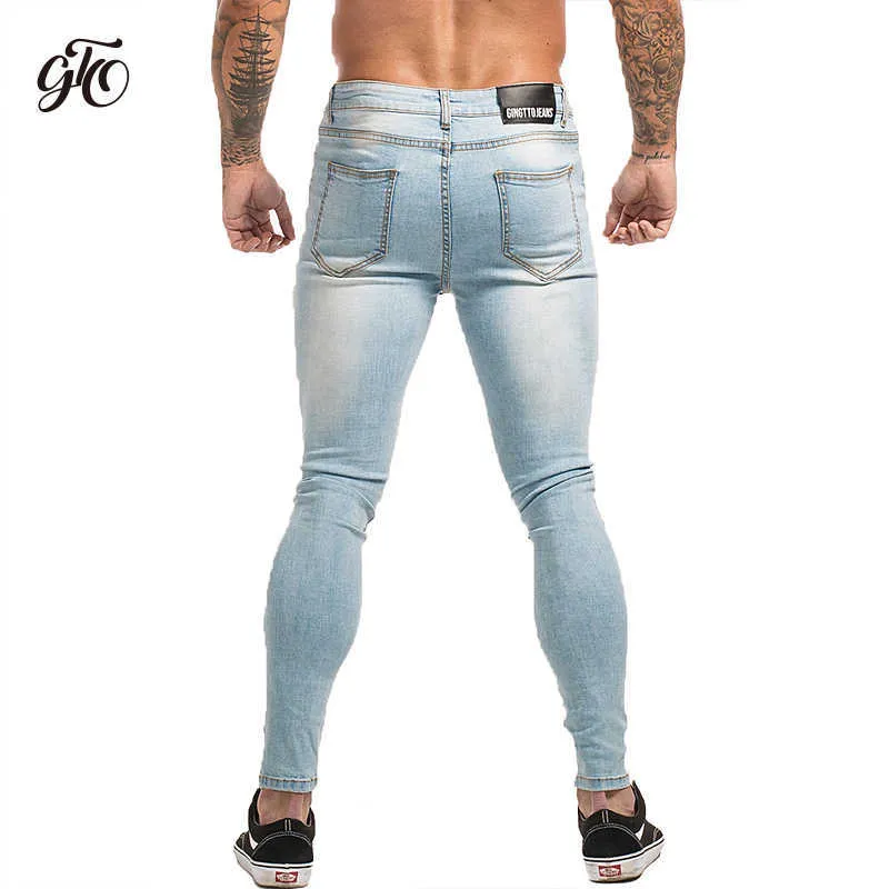 Gingtto Skinny Jeans Uomo Slim Fit Strappato s Big and Tall Stretch Blu Distressed Elastic Waist zm11 210723