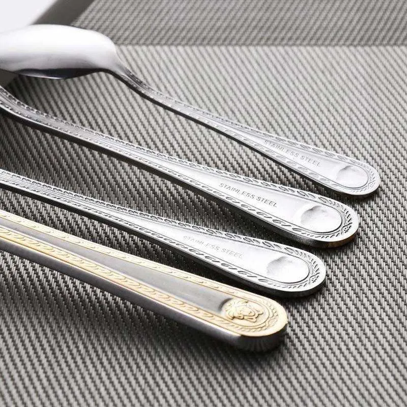 Набор из 4 предметов, винтажная позолоченная посуда в стиле вестерн, набор вилок, ножей, золотой набор столовых приборов, посуда из нержавеющей стали с гравировкой X070240x