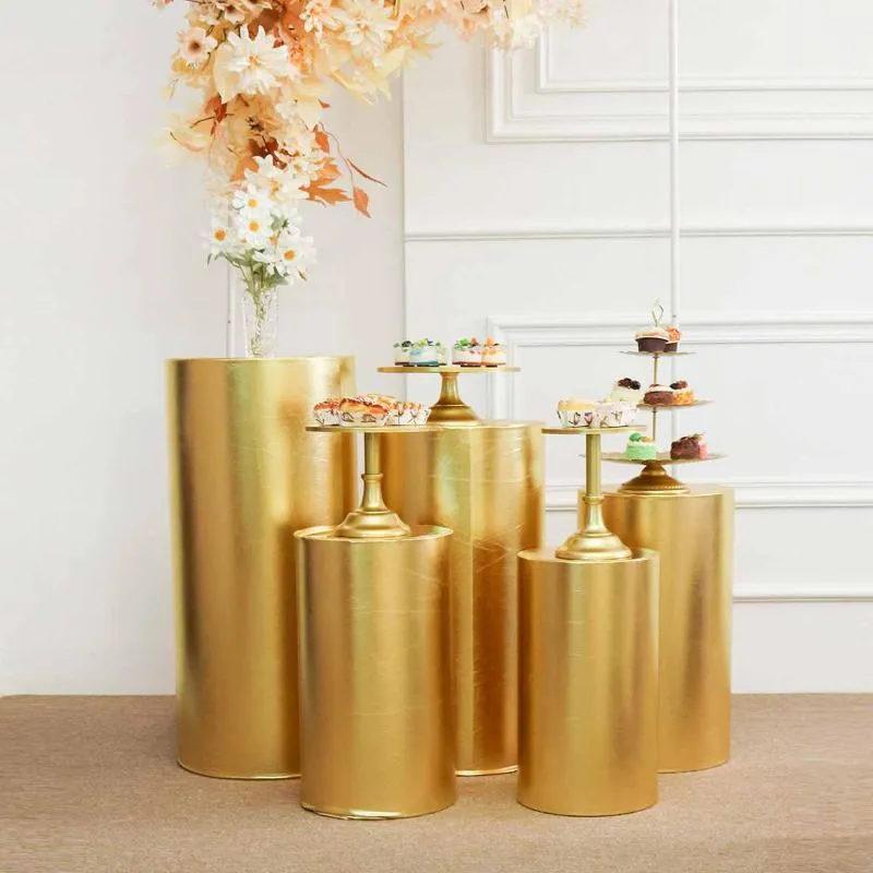Décoration de fête produits d'or couvercle de cylindre rond piédestal affichage art décor plinthes piliers pour les décorations de mariage bricolage ho291a