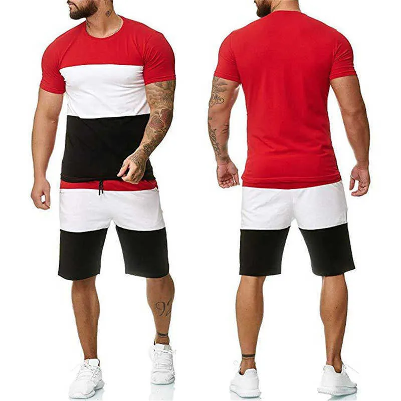 Sommermänner Sets O-Neck-T-Shirt und Knielänge Shorts zweiteilige Sets Tracksuit Männliche Kleidung Jogger Casual Los Hombres konjuntos x0610