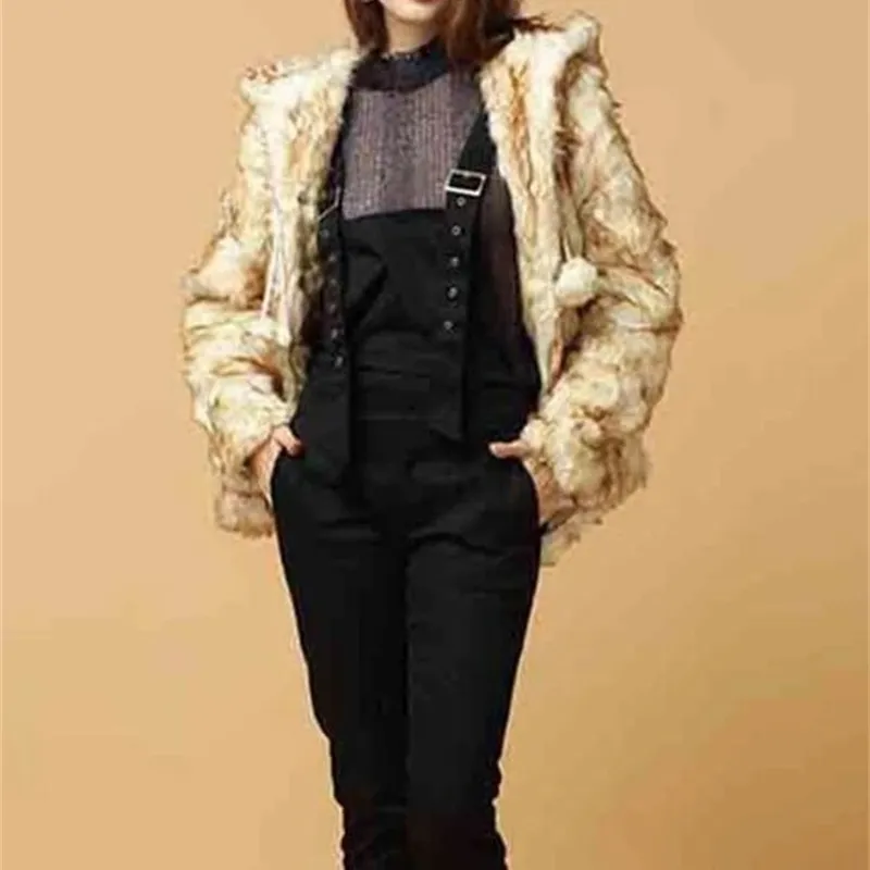Yellow Leopard Płaszcz damski futro imitacja 211207