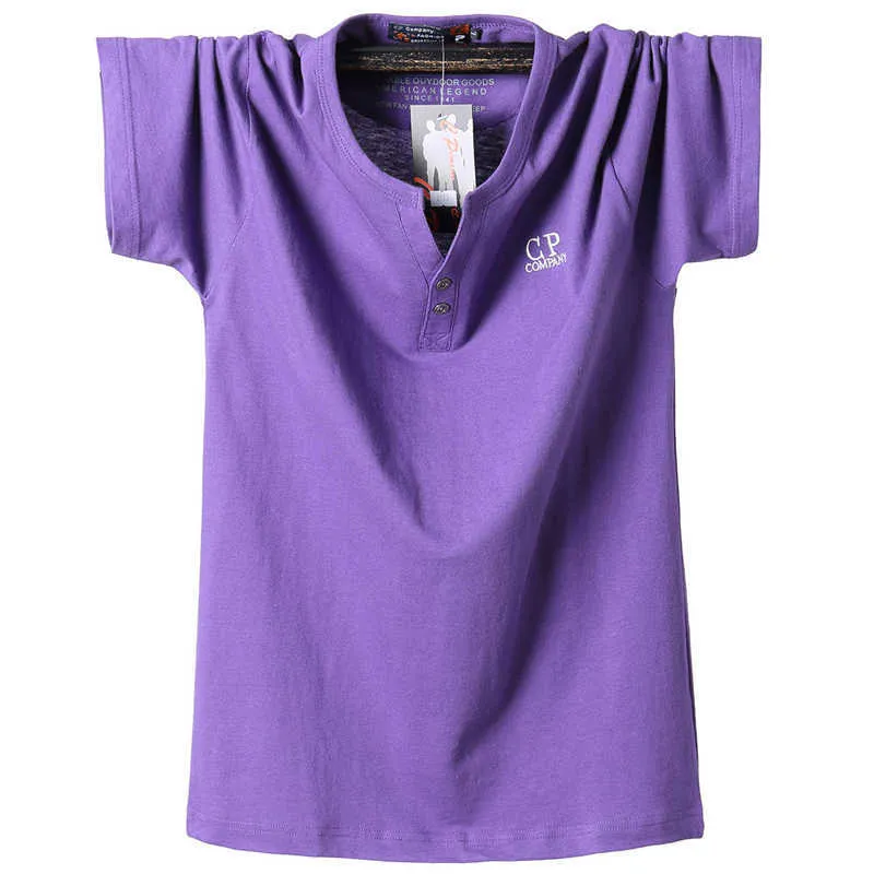 4xl 5xl 6xl 7xl 8xl mais tamanho em v-pescoço de mangas curtas t-shirt de verão estilo clássico de algodão de algodão solto marca casual t-shirt 210531