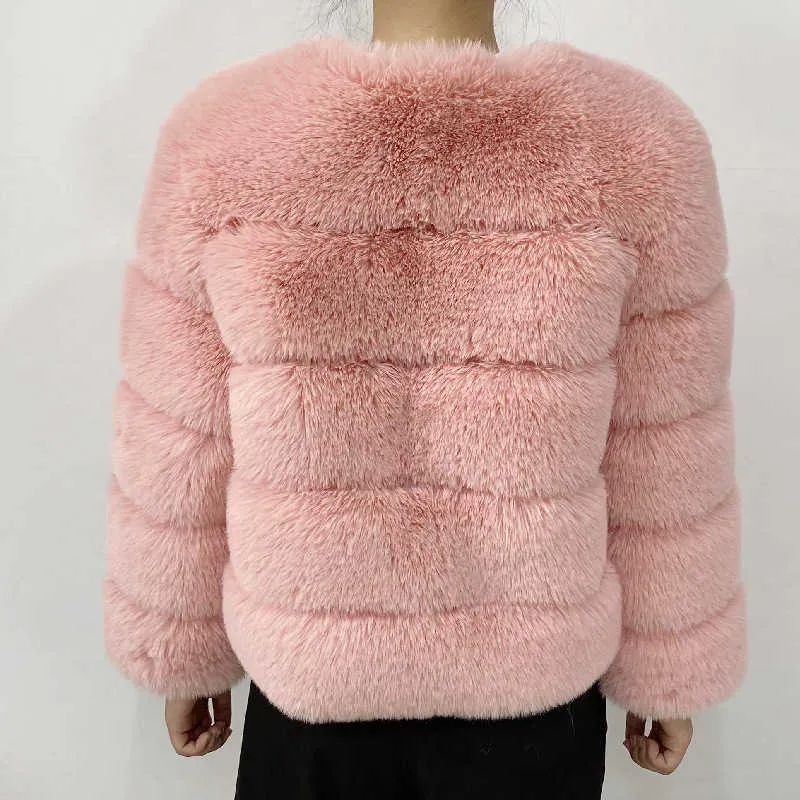 Kobiety Faux Fur Coat Jesień Zima Wysokiej Jakości Puszysty Krótki Płaszcz Faux Fur Kurtka Oversize 210925