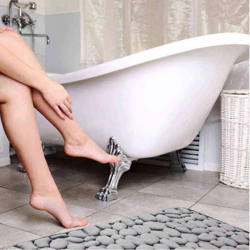 Cobblestone Embossed Bathroom Bath Mat Non-slip Carpets In Wash Basin Bathtub Side Floor Rug Shower Room Doormat Memory Foam Pad 211109