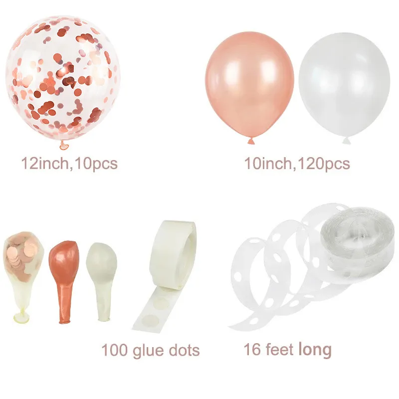 Rose Balão de Ouro Arco Garland Kit Latex Confetes Balões Para Casamento Nupcial Aniversário Decorações Decorações Bebê Chuveiro Menina 220217