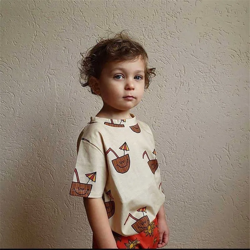 Ein Tag Kinder Sommer Kurzarm T-shirt Junge Mädchen Sonne Muster Top Mode Marke Kind T-shirts Kleinkind Stilvolle Tops für 210619