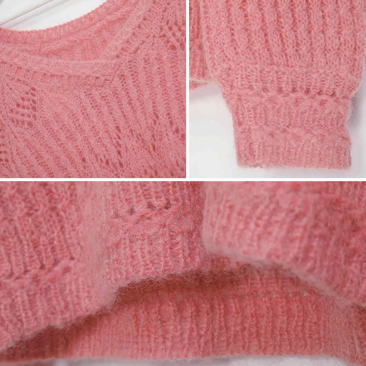 Jastie French Spring Women Hollow Out Stickad tröja Mohair Långärmad V Neckover Knitwear Vinter Kläder Kvinnor Sweaters 210419