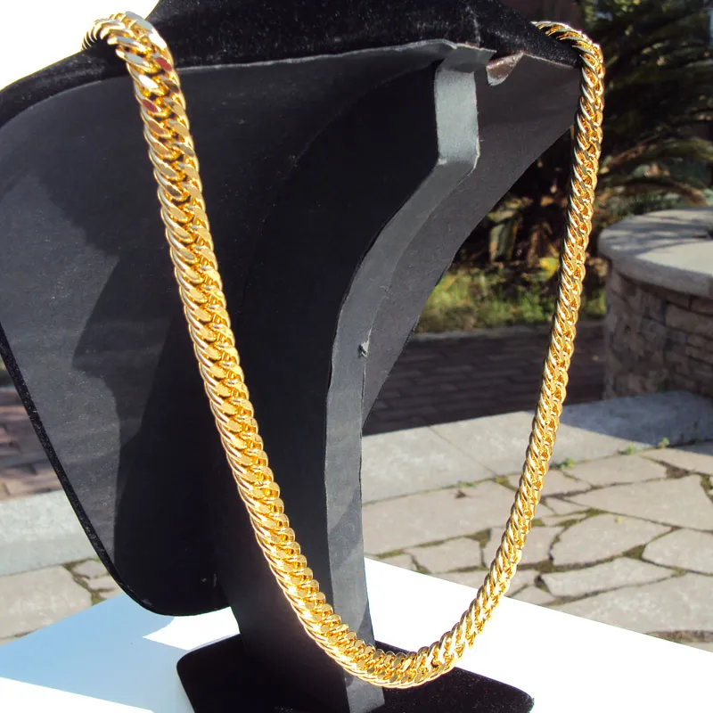 Модель: толстая, массивная, 10 мм, L, цепочка MIAMI LINK, тяжелое ожерелье из желтого золота 18 карат, мужское ожерелье 24 2728