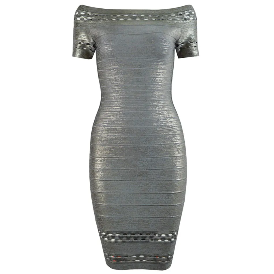 Livre verão mulheres revestidas de ouro bandage vestido sexy cartão ombro manga curta bodycon halter clube festa vestidos 210524