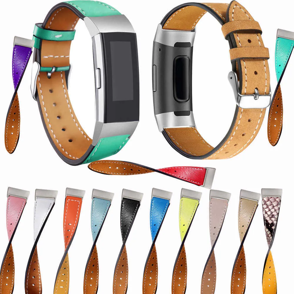 Byte Fitbit Charge 3 Band Läderband Band Interchangeable Smart Fitness Watch Bands med rostfri ram för laddning3 H0915