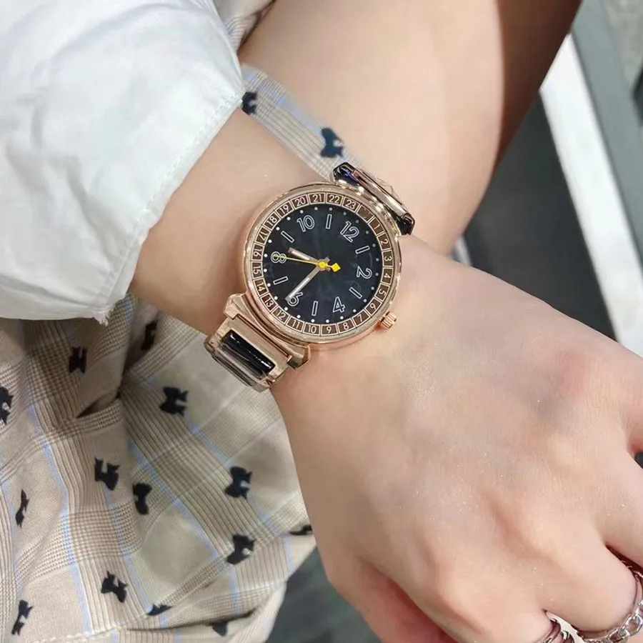 Marke Uhren Frauen Mädchen Stil Metall Stahl Band Quarz Armbanduhr L61