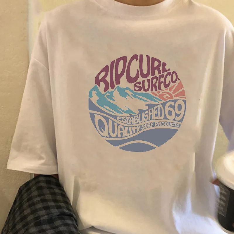 Ripcurl surfing Vintage Kobiety Tee Summer Beach Styl Bawełna Z Krótkim Rękawem Oversized T Shirt Topy Grunge Estetyczna Moda Egirl Tees 210518