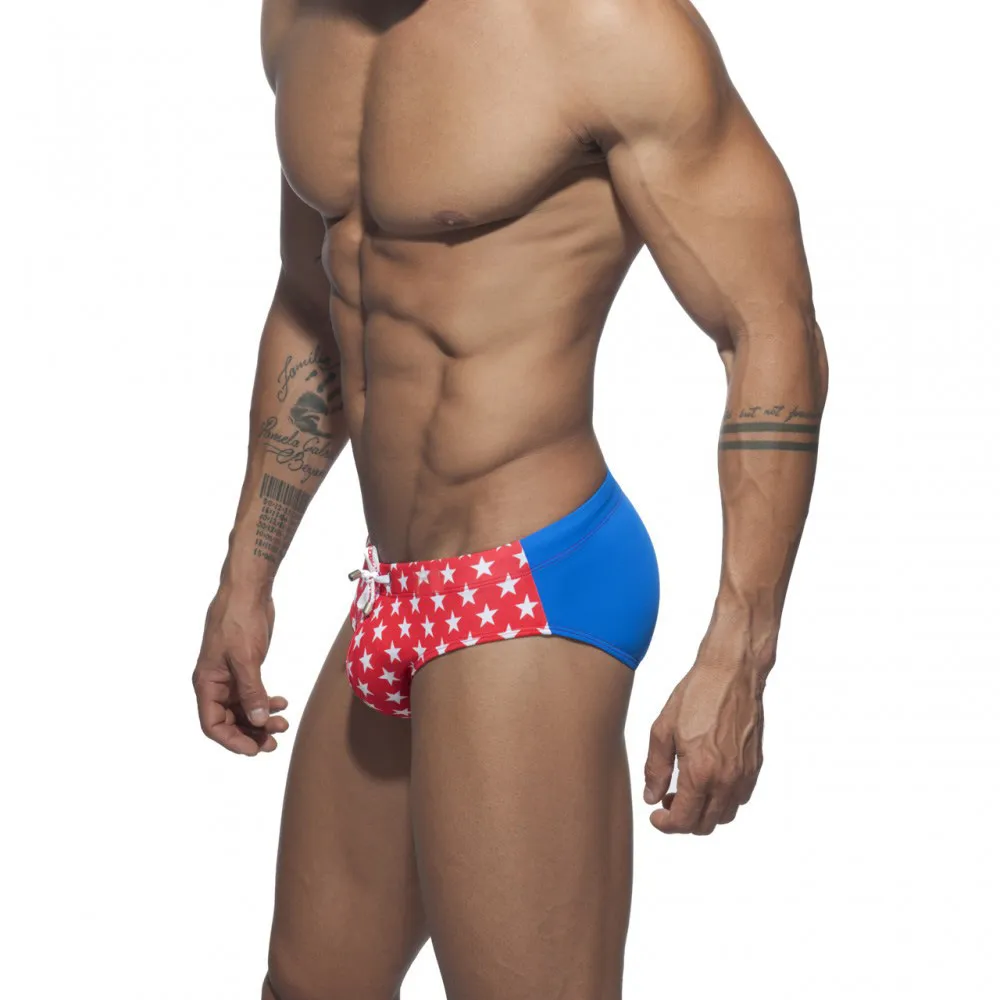 여름 남성 수영 줄무늬 색상 일치 인쇄 스트레치 팬티 패션 Beachwear 반바지 빠른 건조한 남자 섹시한 수영복 210515