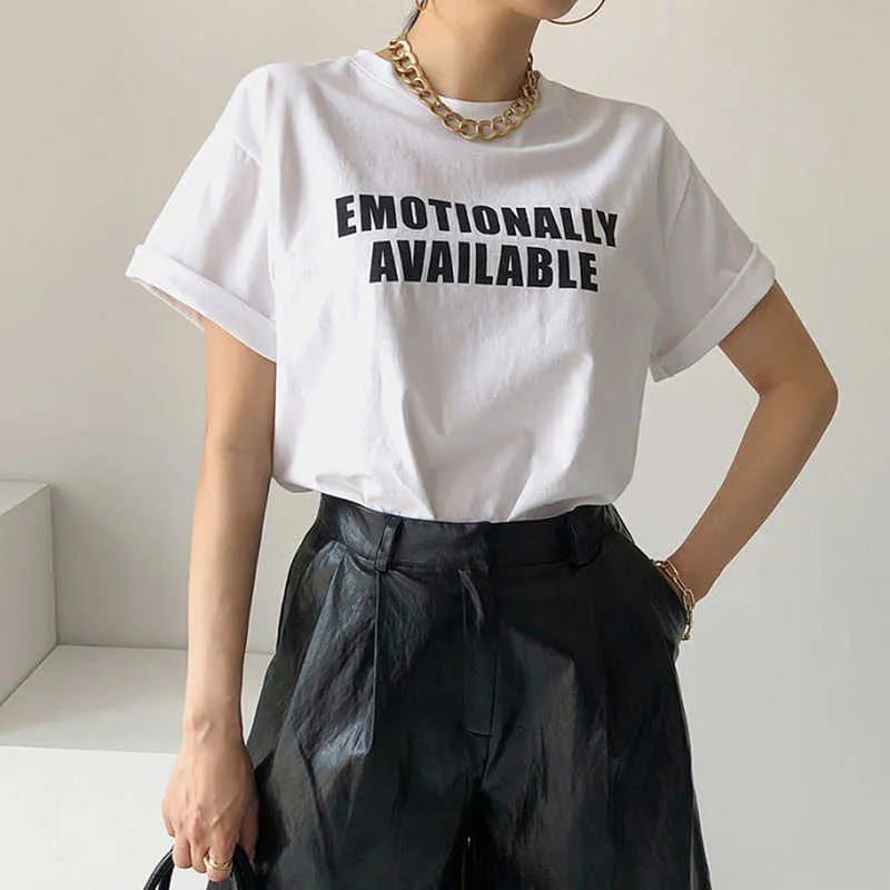 Korejpaa Women T-shirt Korea Summer Simple Casual O-neck Letter Printing Design Loose Wild Pullover Short Sleeve Tee Top 210526