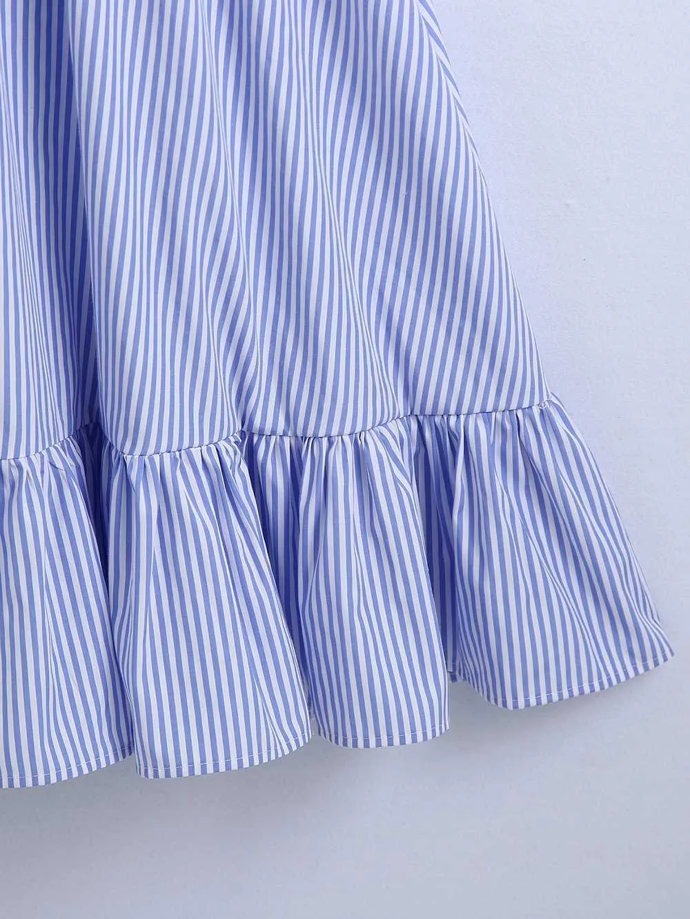 Kvinnor Striped Dress Summer Fashion Frill Sleeve Modern Lady Sundress 210602