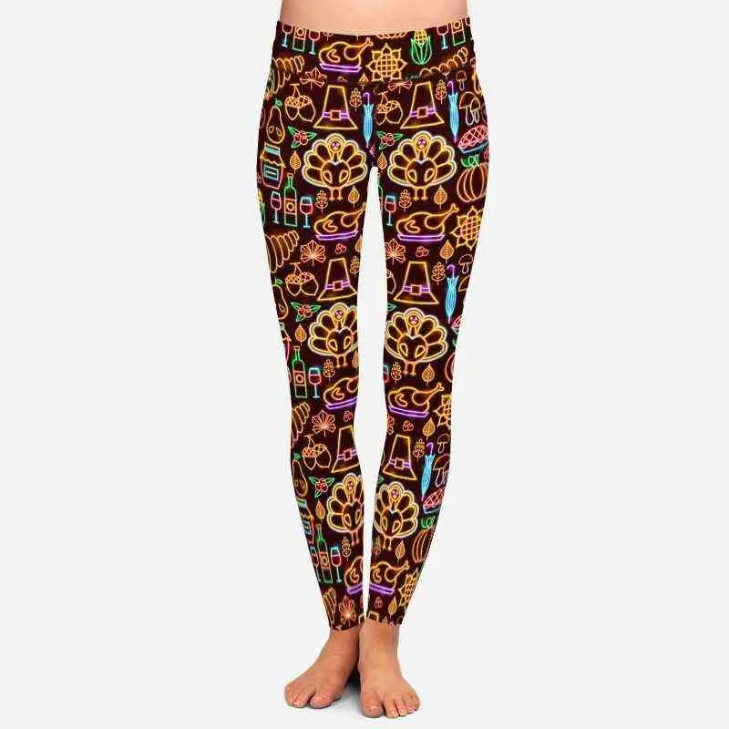 LETSFIND 3D Thanksgiving Turkey Print Leggings Hohe Taille Plus Größe Elastische Workout Mode Lässig Frauen Hosen 211221