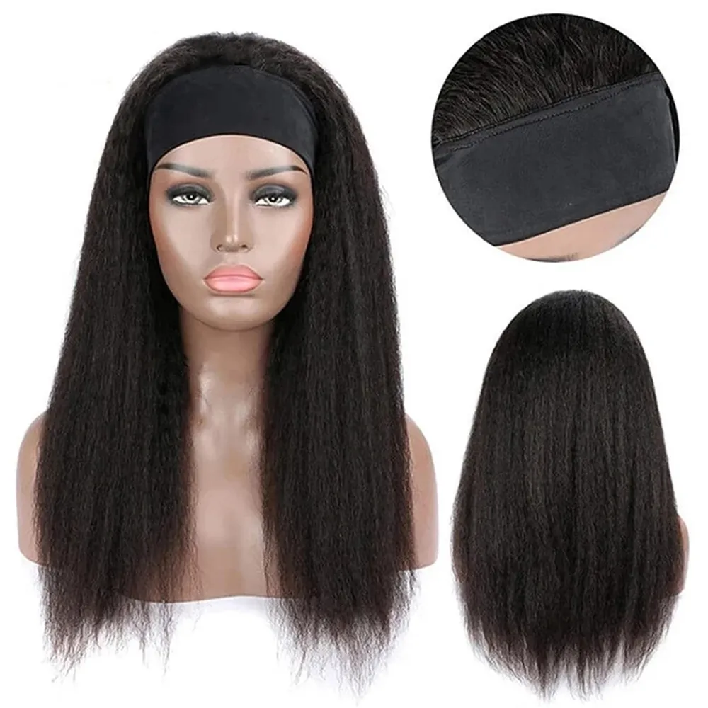 30inch Afro Yaki Straight Wigs Bandeau Synthétique Perruque Synthétique Perruques sans glutiles Cheveux naturels résistants à la chaleur pour Noir Méencomanie Direct