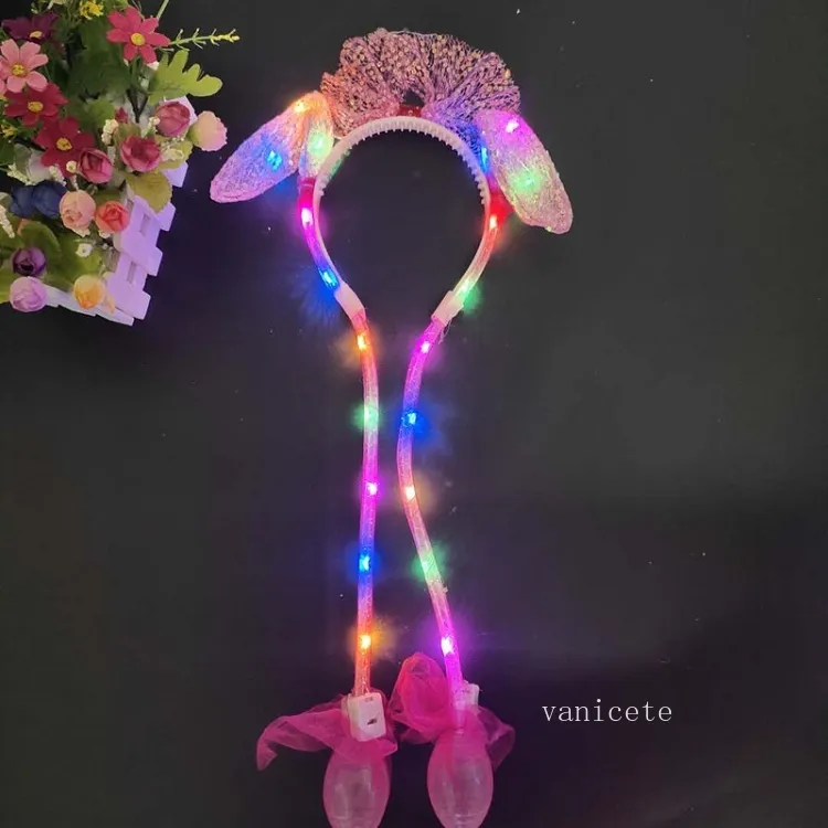 Party Favor Christmas Cekiny Luminous Ear Ruchoma Kapelusz Pinch przeniesie się królika ucha świąteczne Luminous Hair Hoop T2i52796