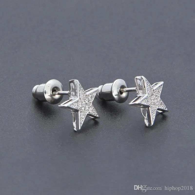 Mens Hip Hop Stud Earrings Jewelry Fashion High Quality Gold Silver Five-pointed Star Earring For Men