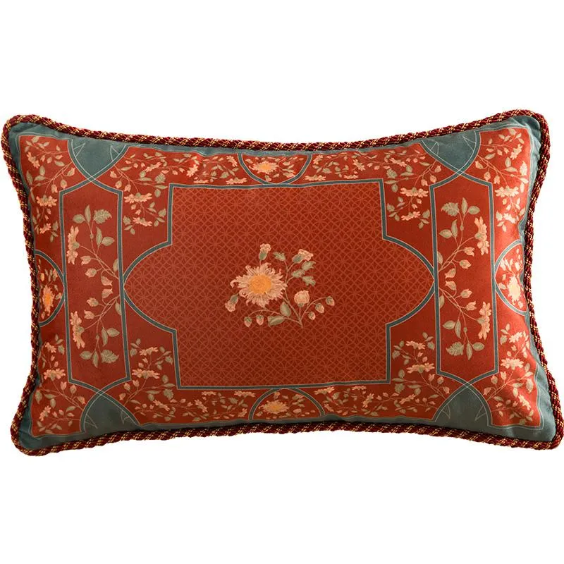 Federa cuscino Medicci Fodera cuscino accento domestico Fodera divano in velluto rosso bordeaux con stampa floreale di fiori e uccelli2745