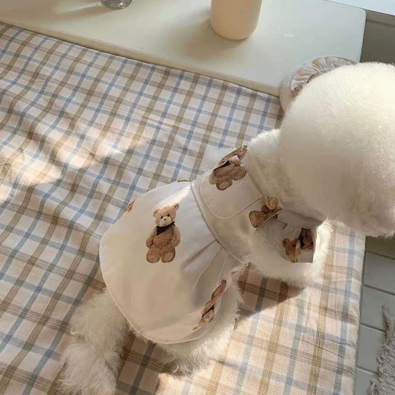 INS stile primavera coreana simpatico orso bretella Bichon Teddy gonna vestiti animali domestici vestito cani di piccola taglia