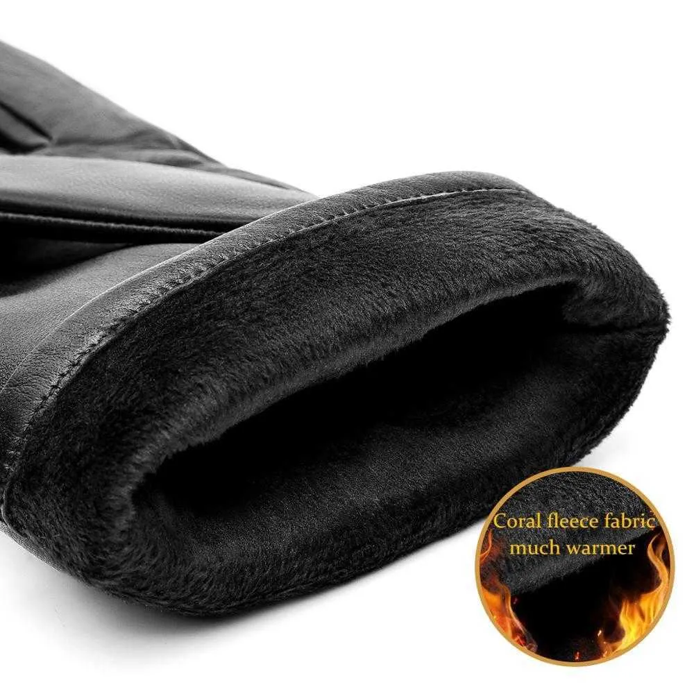 Мужские перчатки из натуральной кожи BISON DENIM, перчатки с сенсорным экраном для мужчин, зимние теплые варежки с длинными пальцами, бархатные S2935