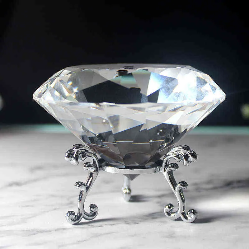Clear Crystal Diamond met Basisvorm Papieren Glas Gem-Display Ornament Bruiloft Woondecoratie Kunst Craft Materiaal Gift 211101