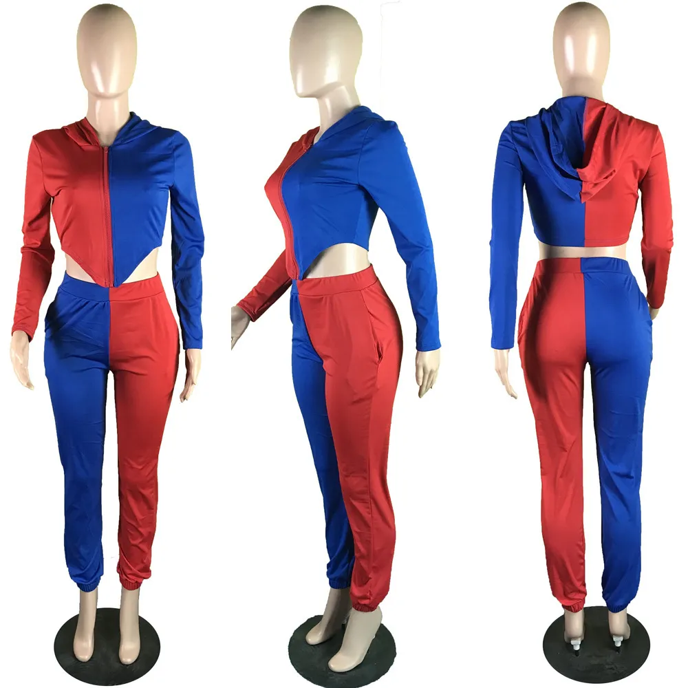 INS recomienda estilo es Patchwork chándal mujeres conjuntos de dos piezas cremallera asimetría abrigos chaqueta Harem pantalones gratis 210525