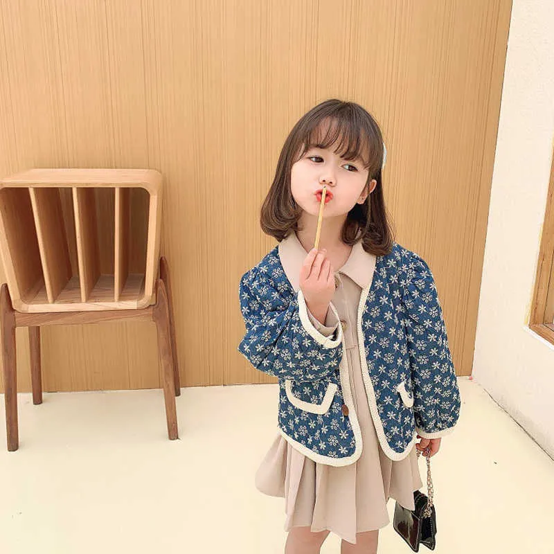 Urso Líder Meninas Estilo Coreano Outerwear Moda Bebé Casual Primavera Casacos de Manga Full Ver roupa Floral para 2-6 Anos 210708