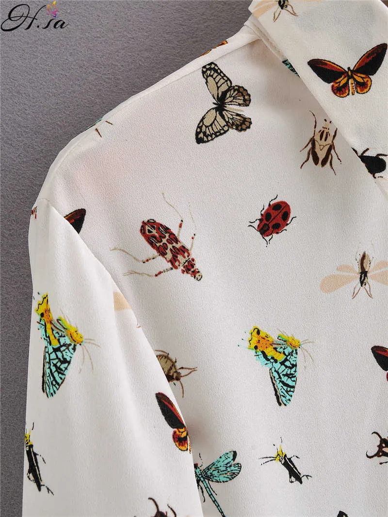 HSA Birds Print Shirts 35% Cotton Female Tops Fashion Spring Summer Loose Casual Ladies Shirt Butterfly Tops White 210716