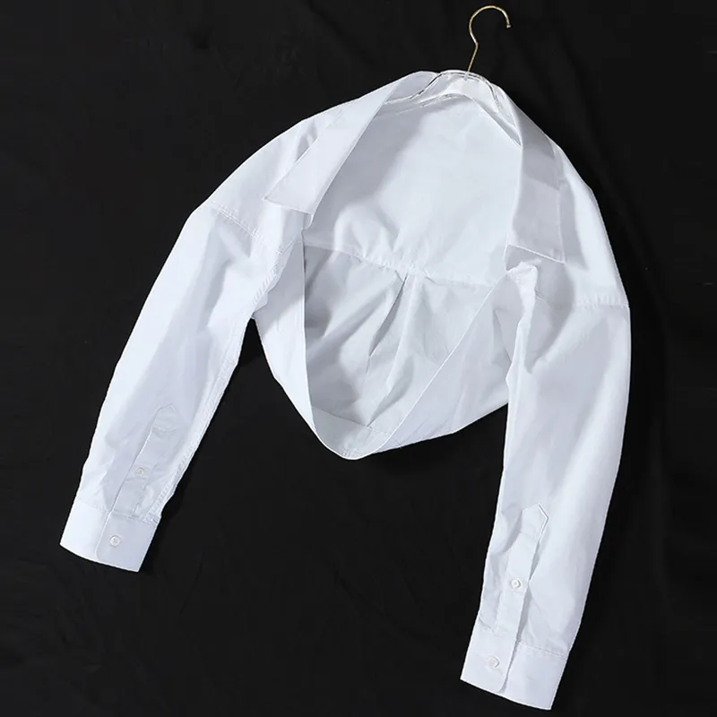 DEAT sommer umlegekragen keine knöpfe volle ärmel halbe rückenlänge baumwolle weißes hemd weibliche bluse 1Z826 210428
