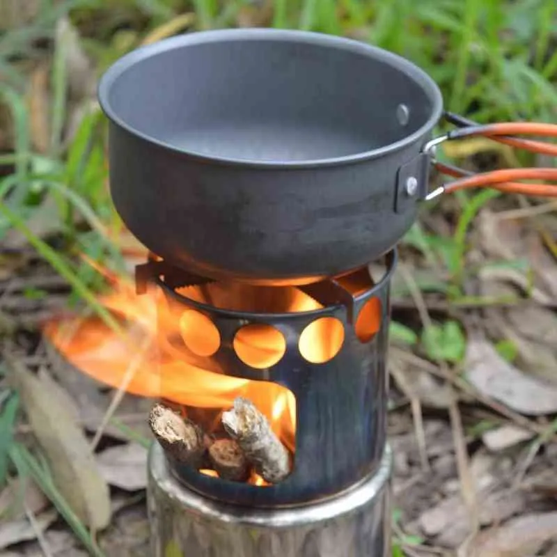 Lixada portátil madeira fogão forno de lenha outdoor fogão cozinhar piquenique em aço inoxidável piquenique de madeira fogão 211224
