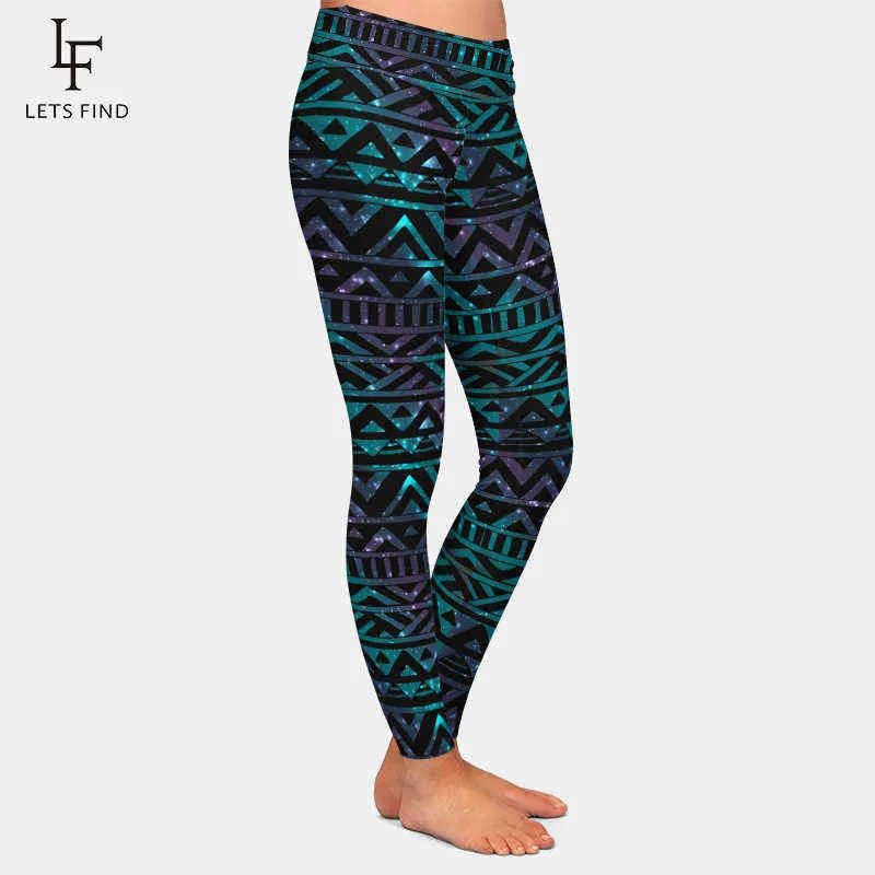 LETSFIND Brands Summer Women Black Leggings Aztec Printing Sexy High Waist Elastic Milk Silk Plus Size Fitness 210925