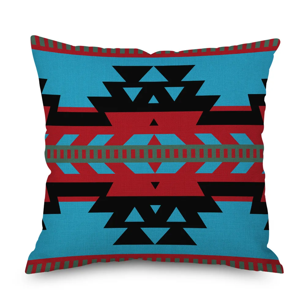 Aztec Geometric Stripe Nation Totems Printing Throw Pillow Case Vintage Southwest Native Cotton Linen Cushion Cover Square Home Decorative for Men/Women