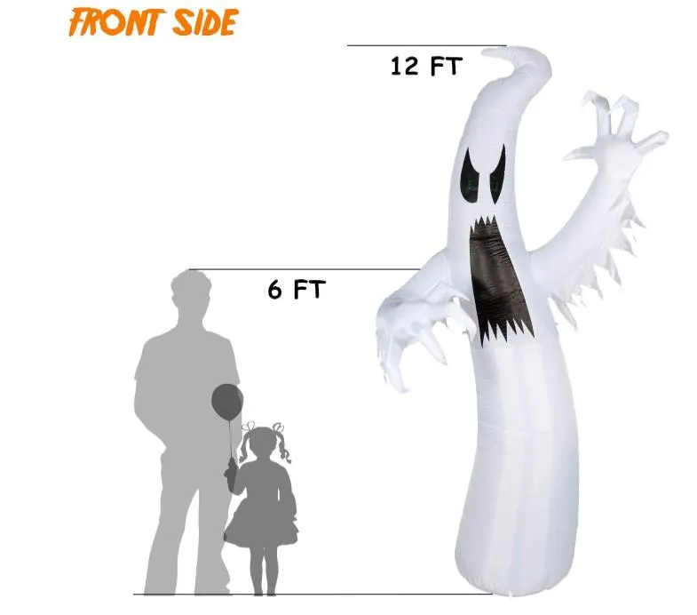 Décoration extérieure fantôme gonflable d'Halloween de 12 pieds avec LED intégrée, énorme explosion, cour intérieure, jardin, pelouse, fête, décor effrayant, blanc 258M