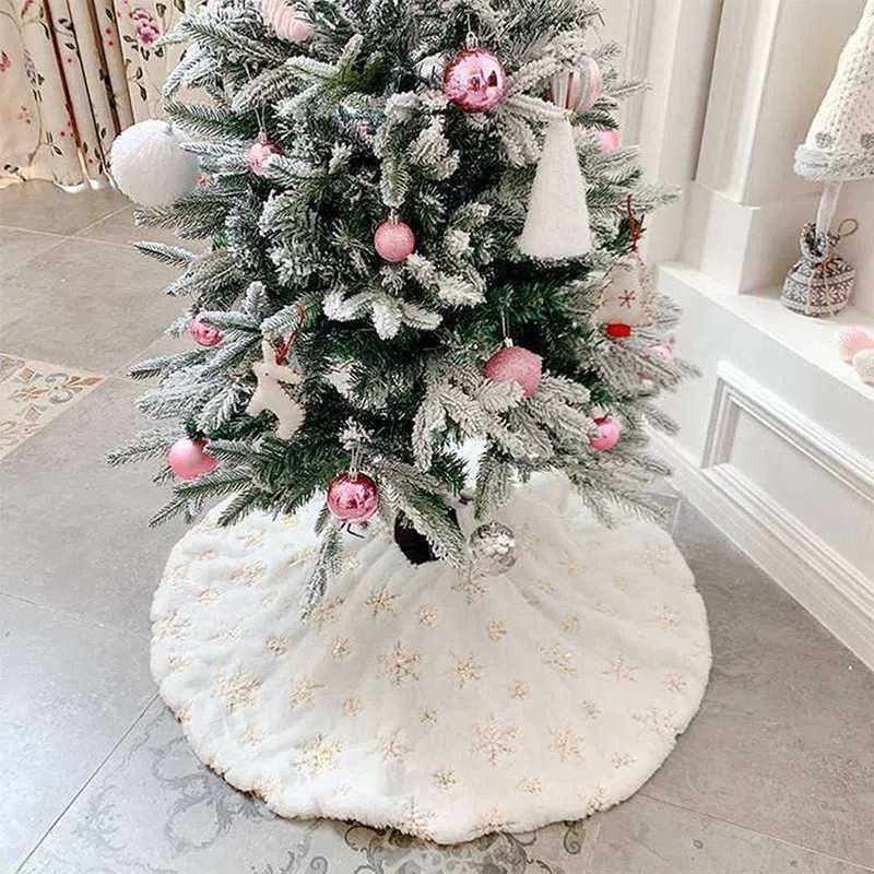 Christmas Tree Skirt 90/120Cm Foot Carpet Mat Under The Decorations For Home Snowflake 211021