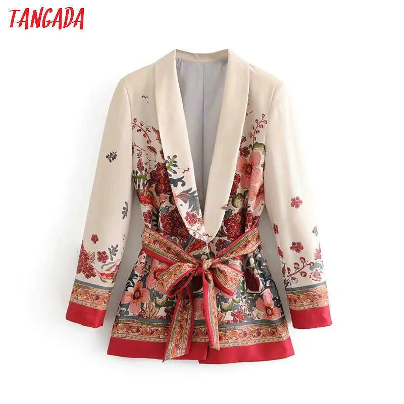 Tangada Kadınlar Suit Blazer Çiçek Tasarımcısı Ceket Kore Moda Uzun Kollu Bayanlar Kadın Ofis Ceket Blaser 3H48 210930