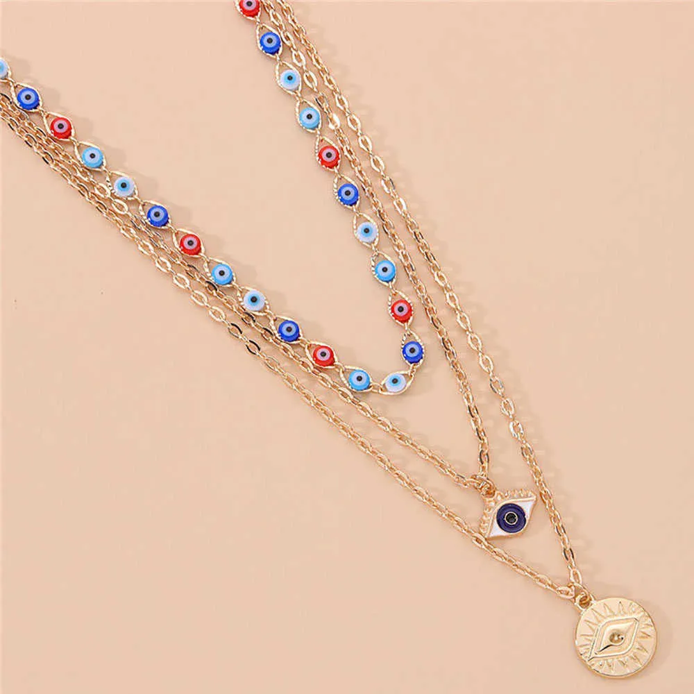 Mode turc mauvais yeux multicouche colliers pour femmes bohème Vintage diable pendentif tour de cou perles fête bijoux nouveau