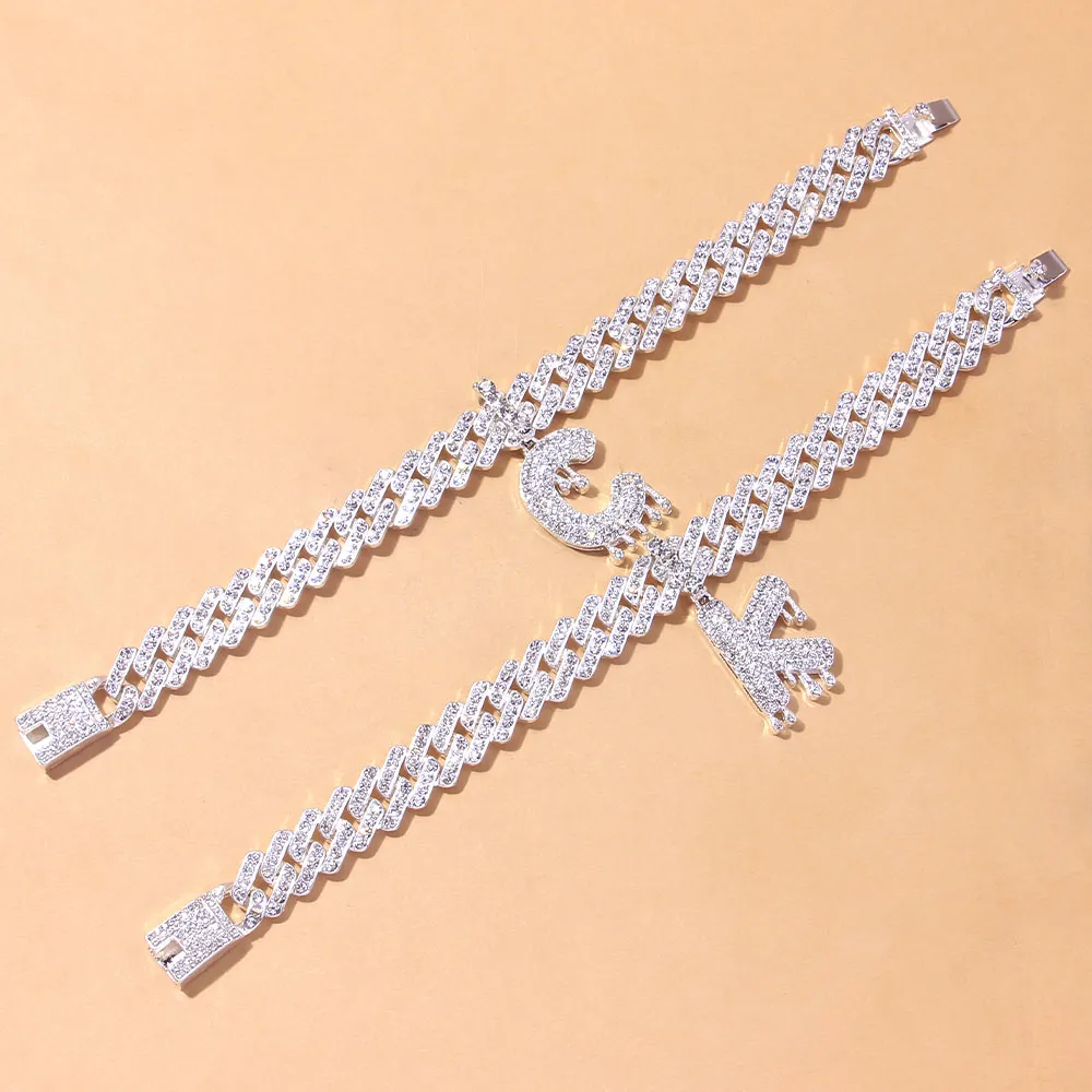 Cute Miaimi AZ Alphabet Anklet Braclet on the Leg Crystal Whole Iced Out Summer Inital Bling Punk Cuban Link Anklet Jewelry193Q4031445