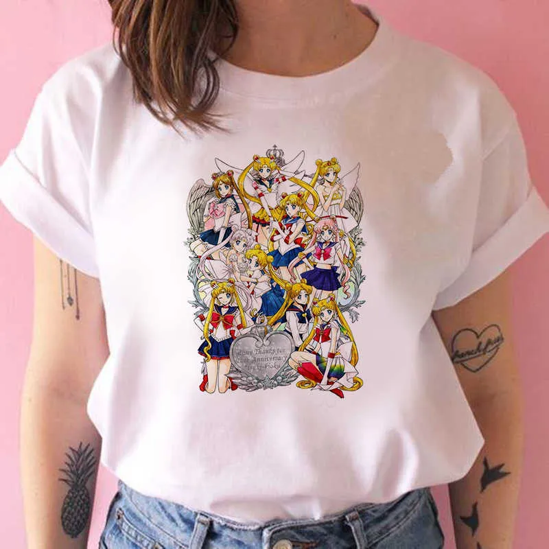 T-shirt des années 90 Mode Graphique Top Tee Femme Chat de dessin animé Harajuku Kawaii Anime T-shirt Femmes Drôle Dessin animé T-shirt Chat mignon X0527