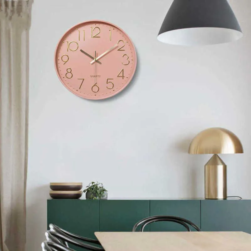 Orologio da parete in plastica muto silenzioso 12 pollici 30 cm moda creativa soggiorno scala orologi da parete decorazioni la casa rosa verde 210724