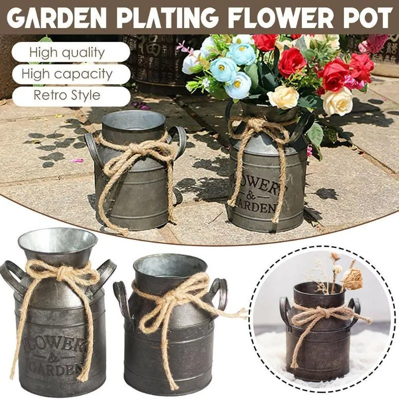 Vintage rétro Shabby Iron Milk Jug Garden Placing Decor Flower Display Succulent Vase Pot Stand Plantes Room V1F8 Nouveauté Articles228G
