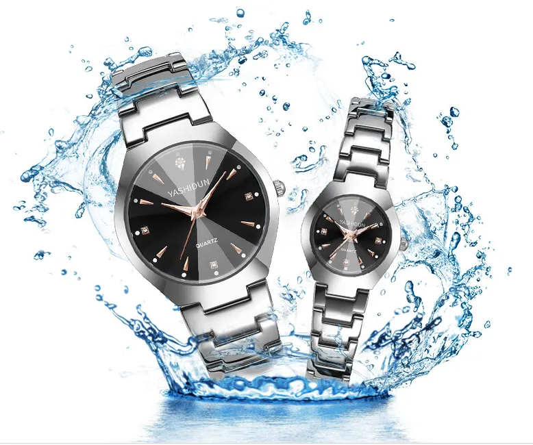 YASHIDUN Edelstahl Armband Moderne Temperament Liebhaber Uhren Luxus Quarz Batterie Herren Damen Diamant Uhr Leuchtende Wrist247r