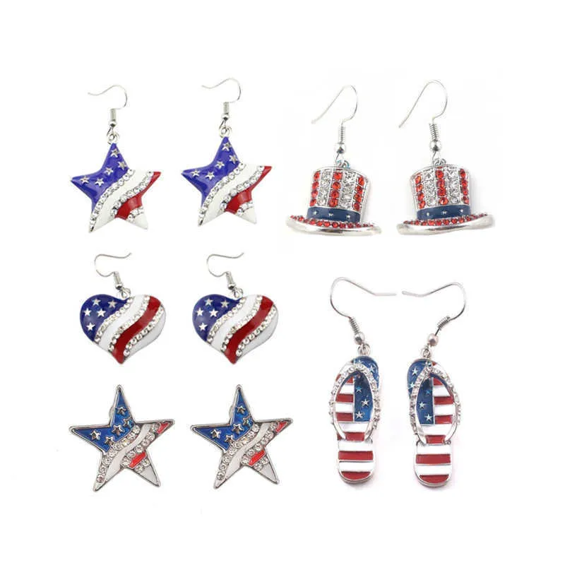 American USA Flag Star Pantofole Forma Ciondola Orecchini a goccia Giorno dell'Indipendenza Gioielli Regali Stile di moda Gancio l'orecchio Gioielli X0709 X0710