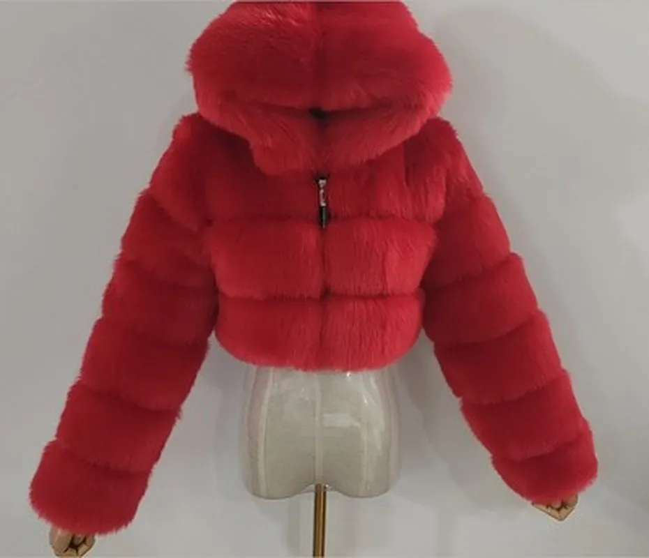 Moda Futro Płaszcz Z Kapturem Pełne Rękawy Patchwork Płaszcze Dla Kobiet Casual Faux Fur Gruba Ciepła Kurtka Fourrure Femme