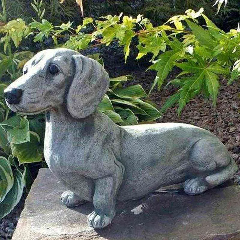 Statua Ogród Dekoracja Dog Dachshund Dachshund Buldog Francuski Rzeźba Ozdoby domowe 211101