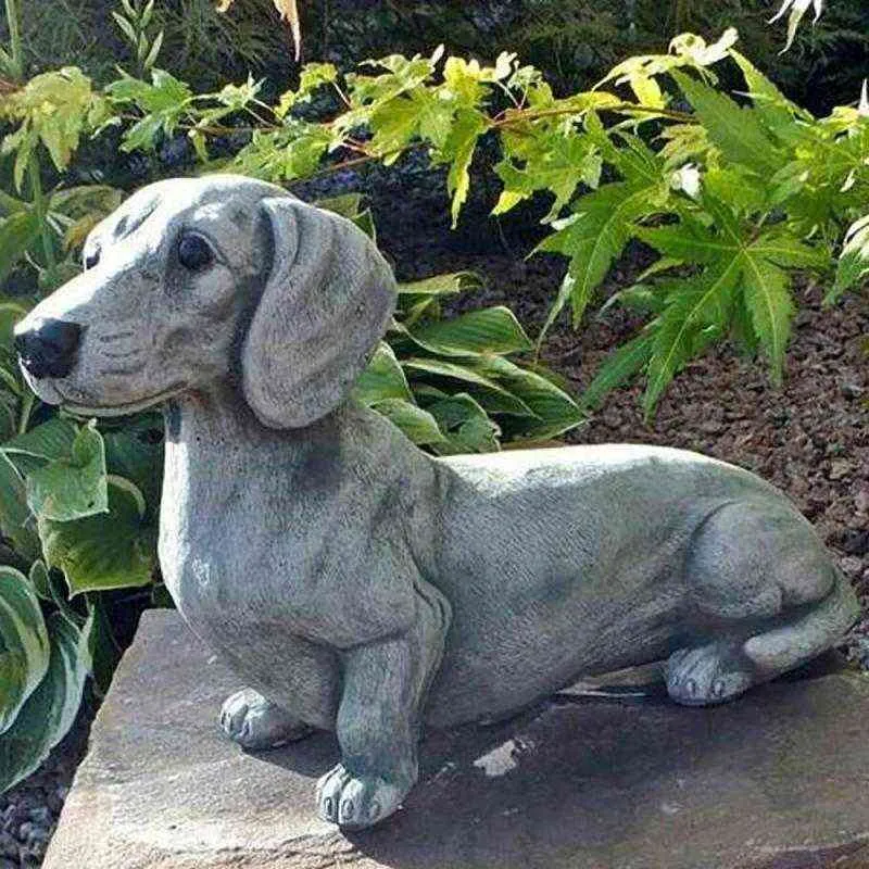 Statue Garden Decoration Dog Resin Dachshund & French Bulldog Sculpture Home Ornaments 211101