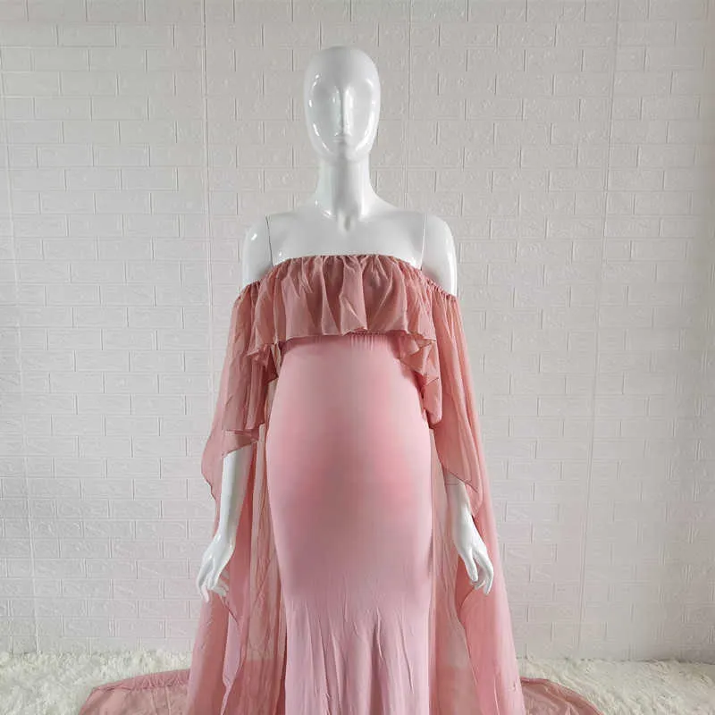 Le Couple Baby Shower Dress Maternity Photography Props Cape Ruffles Maternity Dresses Pregnancy Photography Shoots Cape Y0924