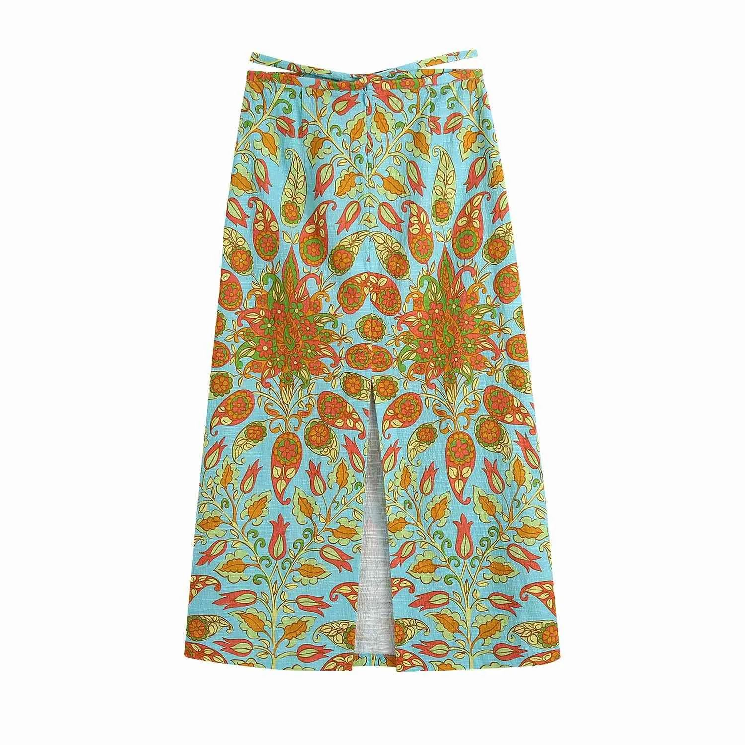 Estilo de verano femenino de cintura alta midi impreso falda de capa estilo étnico vacaciones chic falda de mujer 210507